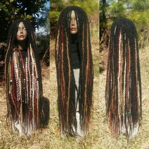 Super long black blonde burgundy red dreadlock wig